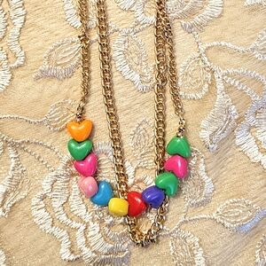 *NWT* Dolls Kill Heart On My Side Beaded Layered Gold Chain Necklace
